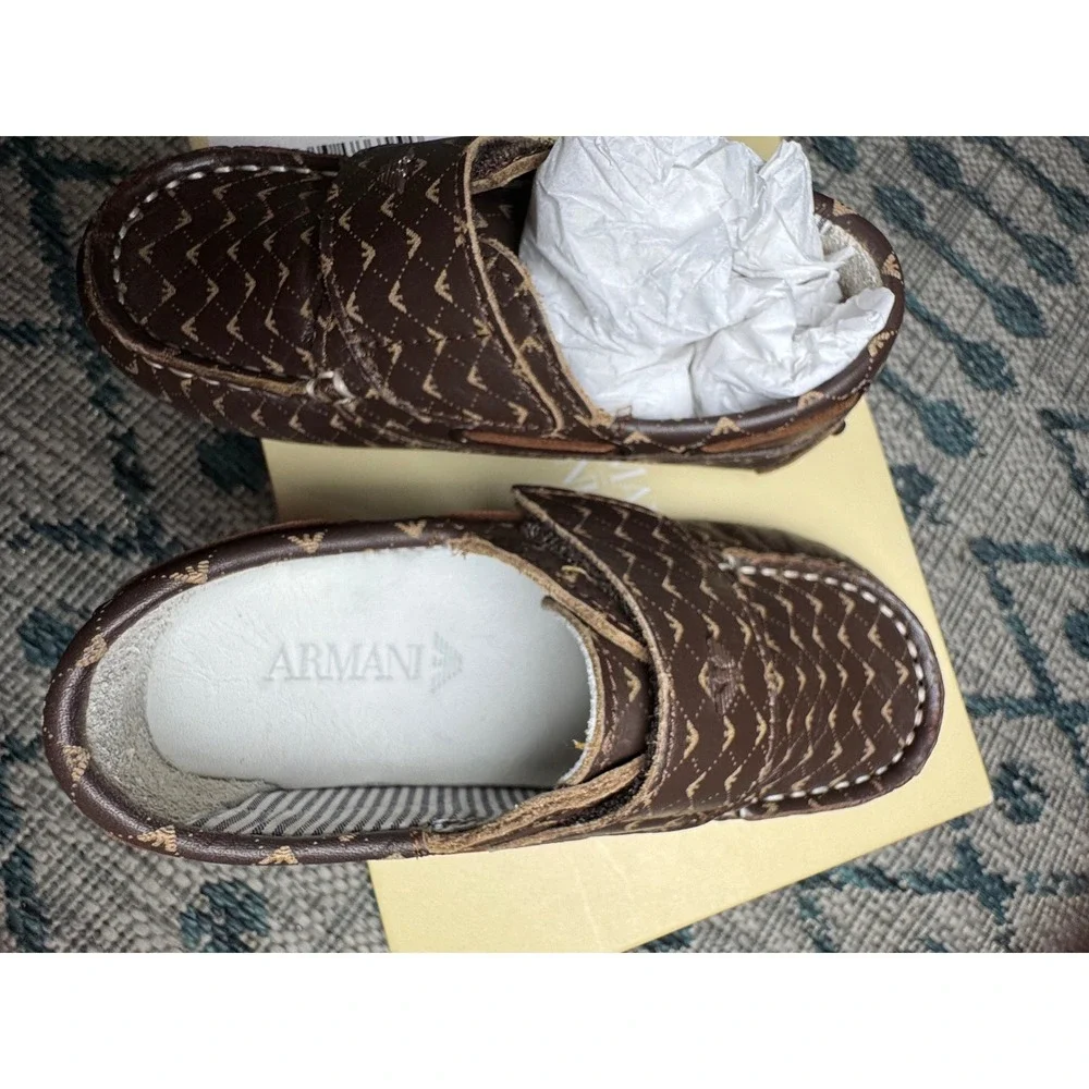 Armani Junior Boys Brown Leather Logo Driver Loafers Size 26 US 9 AX501